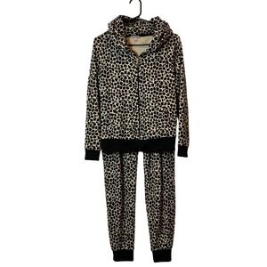 Juicy Couture Velour Leopard Print Tracksuit Hoodie Pants Set Size S